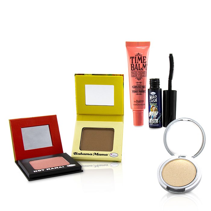 Мини-набор классической косметики TheBalm: тени/румяна, бронзер, тушь, праймер, хайлайтер (5 шт + сумка)