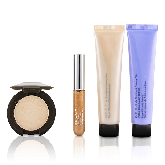 Набор для сияющего макияжа Becca Glow Essentials Kit 4 шт. — праймеры, пудра и блеск для губ