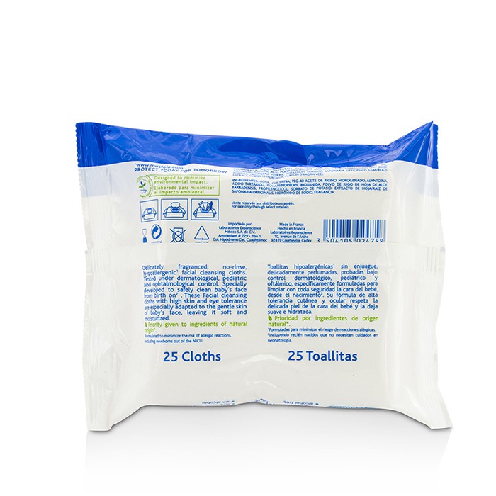 Mustela очищающие салфетки для лица, 25 шт. — гипоаллергенные и без спирта для чувствительной кожи малыша