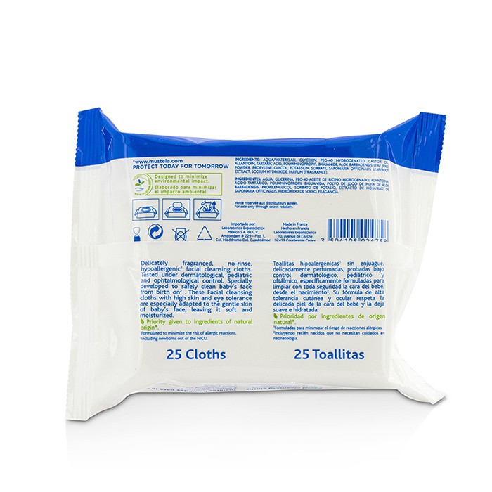 Очищающие салфетки для лица Mustela, 25 шт. — гипоаллергенные, для чувствительной кожи младенцев