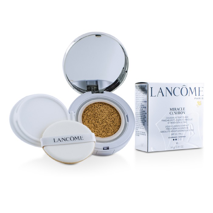 Крем-каштон с SPF 23 для лица Lancome Miracle Cushion 14 г, оттенок 04 Beige Miel, увлажняющий и с легким покрытием