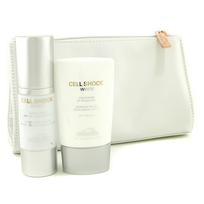 Набор для осветления кожи Swissline Cell Shock White с би-фазным вуалью и сывороткой, 2 шт. + сумка