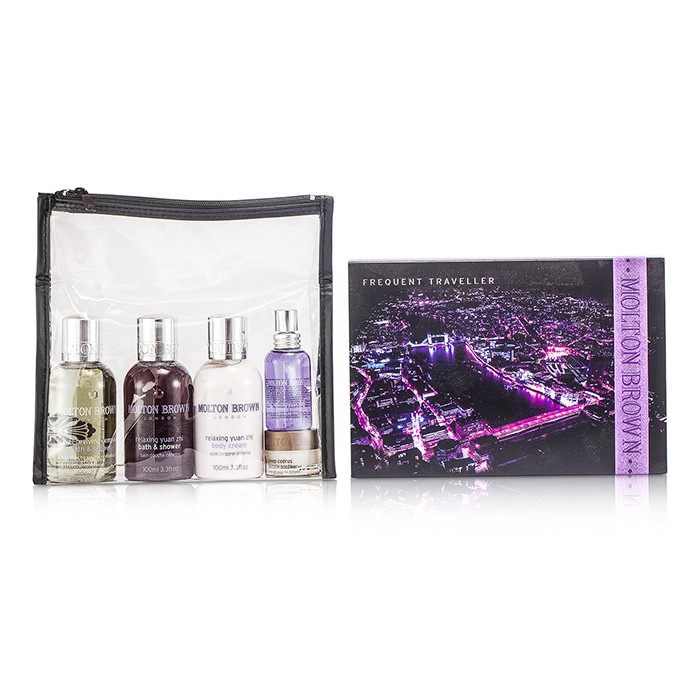 Набор для ухода за кожей Molton Brown: гели для душа с цемпакой и юанем чжи, крем-эмульсия, спрей для сна и бальзам, 5 шт. + сумка