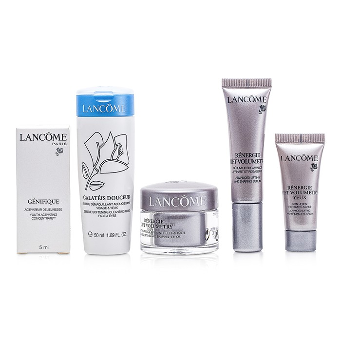 Набор для ухода за кожей лица Lancome: очищающий флюид + лифтинговый крем и сыворотка + крем для глаз + Genifique, 5 шт.