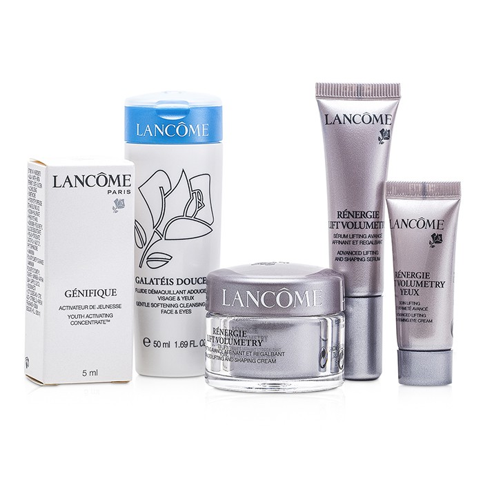 Набор для ухода за кожей лица Lancome: очищающий флюид + лифтинговый крем и сыворотка + крем для глаз + Genifique, 5 шт.