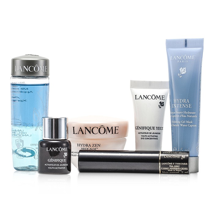 Набор ухода для лица и глаз Lancome: очищающее средство, крем, гель-маска, активатор 6 шт.