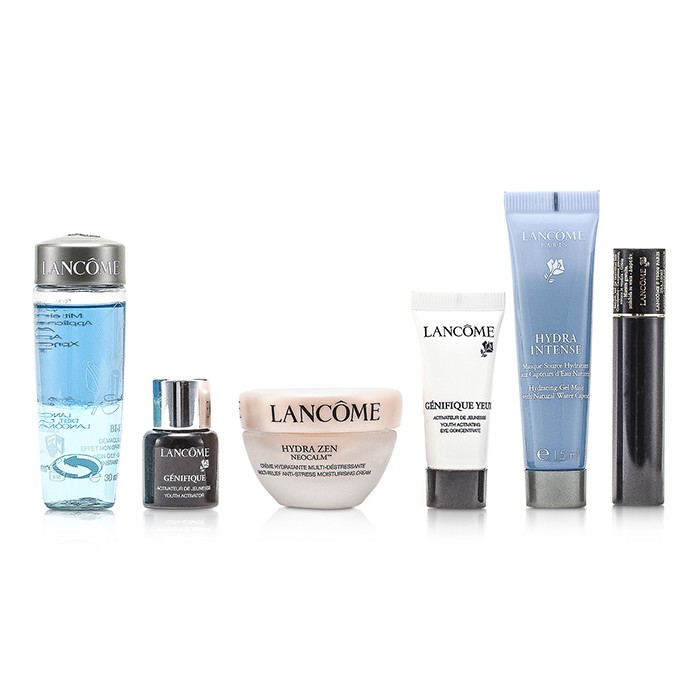 Набор ухода для лица и глаз Lancome: очищающее средство, крем, гель-маска, активатор 6 шт.