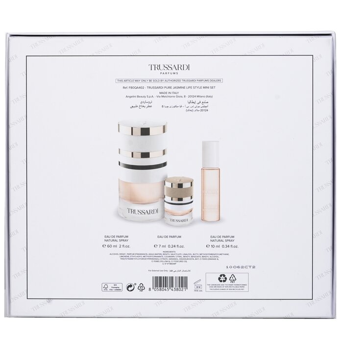 Подарочный набор Trussardi Pure Jasmine: аромат, мини-каша и лосьон для тела, 3 предмета