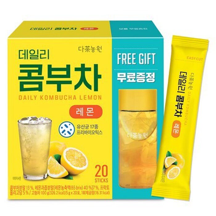 Коктейль с пробиотиками Daily Kombucha Lemon, 20 пакетиков по 5 г для освежения и поддержки иммунной системы