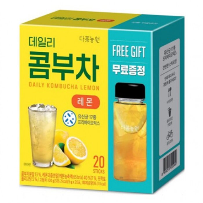Коктейль с пробиотиками Daily Kombucha Lemon, 20 пакетиков по 5 г для освежения и поддержки иммунной системы