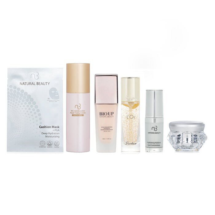Набор для комплексного ухода за кожей Natural Beauty, 6 шт: крем, тоник, маска, концентрат и сыворотка с коллагеном и SPF 50.