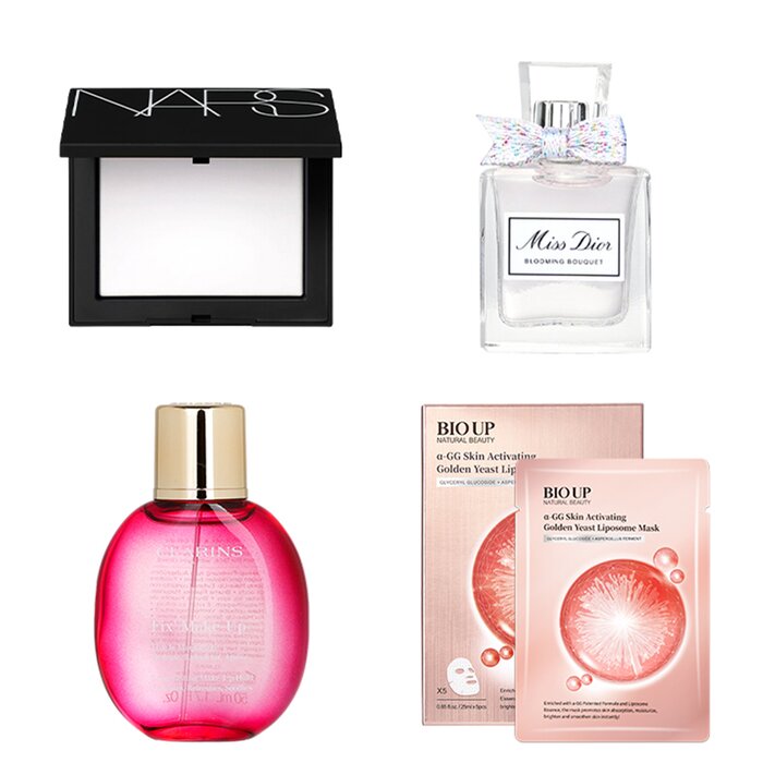 Подарочный набор косметики Nars, Dior и Clarins, 4 предмета: пудра, спрей, парфюм, маска для губ