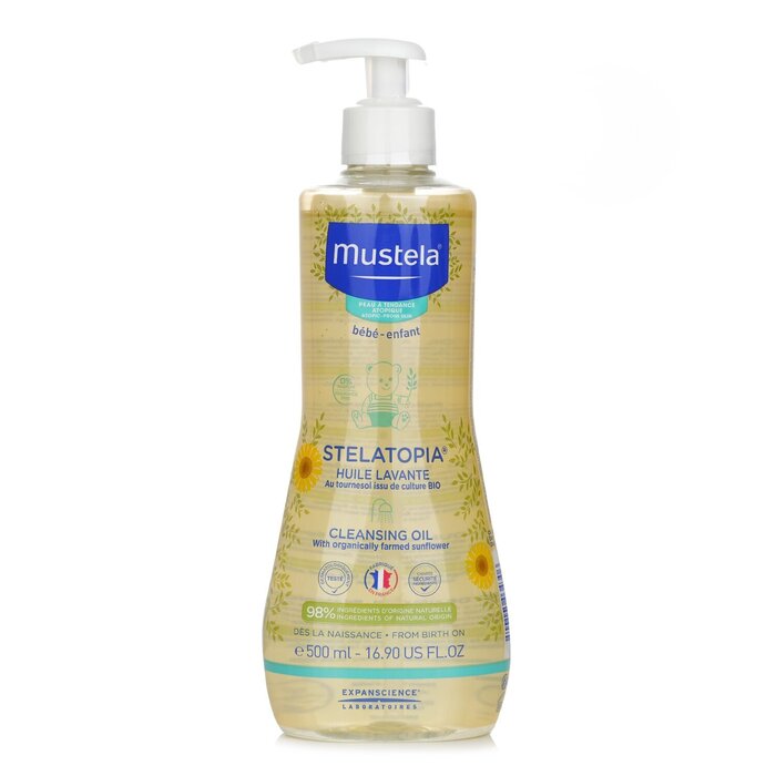 Очищающее масло Mustela Stelatopia с натуральными ингредиентами для лица, тела и волос, 500 мл