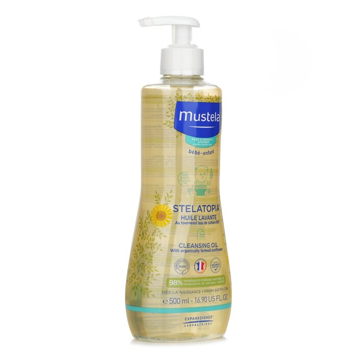 Очищающее масло Mustela Stelatopia с натуральными ингредиентами для лица, тела и волос, 500 мл